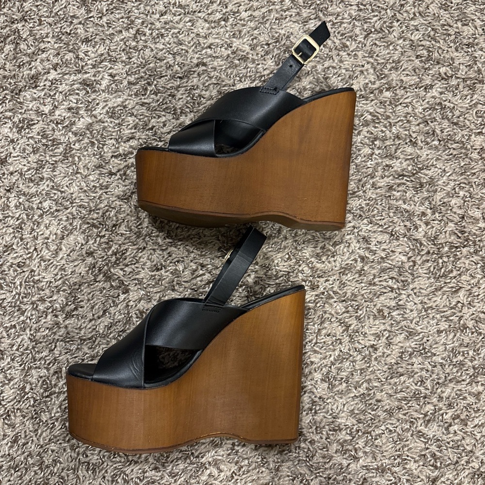 Steve Madden Black and Brown Wedge Sandals - Picture 3 of 5